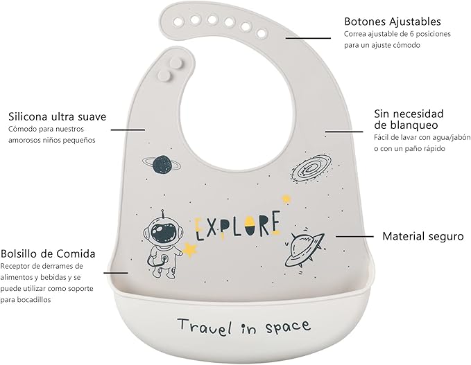 YINGJEE Baby Silicone Feeding Bibs, 3pcs Adjustable Waterproof Bibs for Feeding