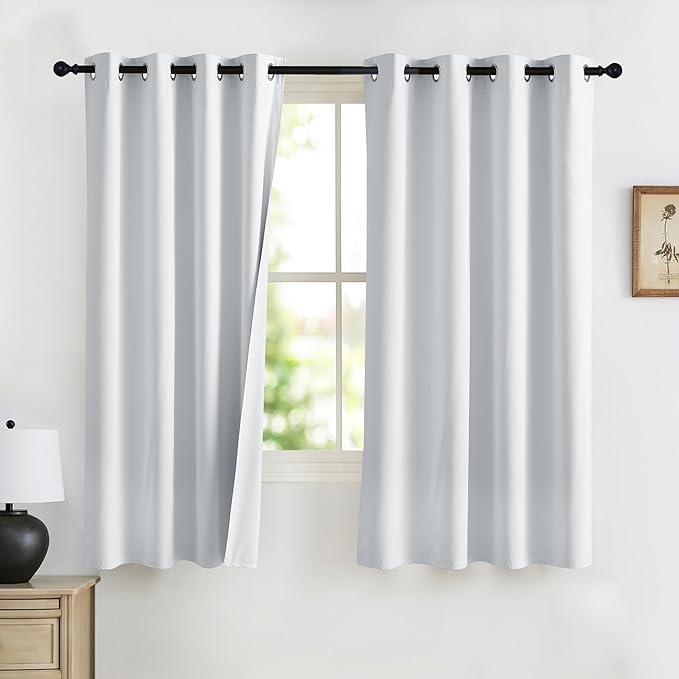 RYB HOME 100% Blackout Curtains 63 inches Length, Thermal Insulated Total Room Darkening Noise Reducing Curtains for Bedroom Dorm Sleep, 52 inches Wide by 63 inches Long, White
