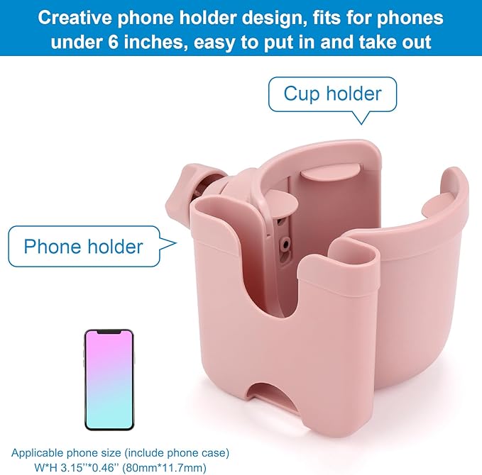 Accmor Stroller Cup Holder with Hook, Bike Cup Holder, Universal Cup Holder for Uppababy Nuna Doona Strollers, 2-in-1 Cup Phone Holder for Stroller, Bike, Wheelchair, Walker, Scooter