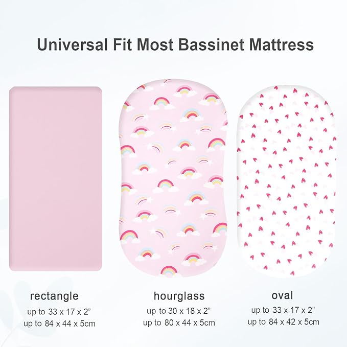 david's kids 3 Pack Bassinet Sheets, Ultra Soft Breathable Comfortable Baby Sheet Set for Girls Neutral, Univeral Fit for Most Cradle and Bassinet Mattress, Rainbow
