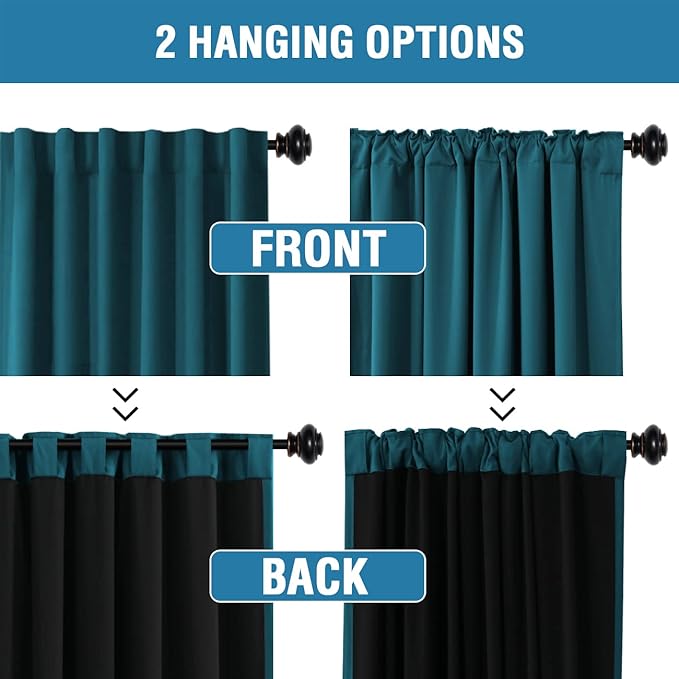 H.VERSAILTEX 100% Blackout Curtains for Bedroom with Black Liner Full Room Darkening Curtains 96 Inches Long Thermal Insulated Back Tab/Rod Pocket Window Drapes for Living Room, 2 Panels, Dark Teal