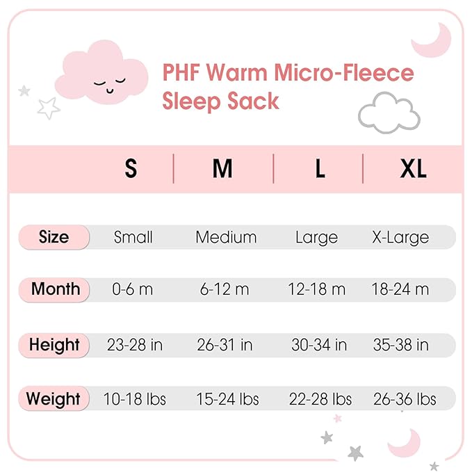 PHF 3 Pack Warm Micro-Fleece Baby Sleep Sack 0-6 Months, Soft Baby Wearable Blanket, 2-Way Zipper Sleeping Bags, Comfy Toddler Sleeping Sack for Girls, Small Size, Clouds