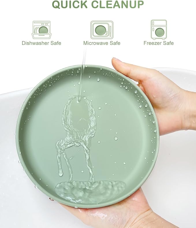 Qyeejong Classic Toddler Plates with Suction 2 Pcs, BPA Free Silicone Baby Suction Plates, Stick Dinner Dishes for Baby Toddler Kids, Dishwasher Safe, Stackable