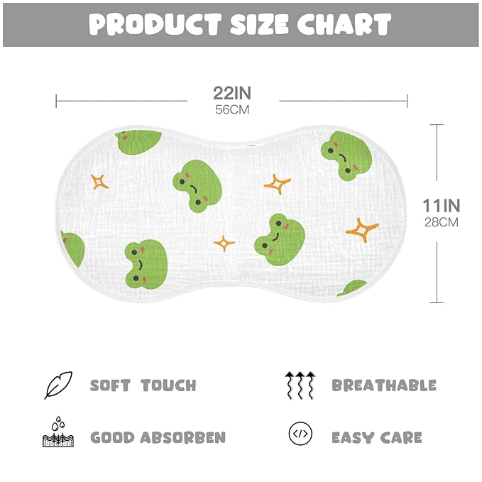 WELLDAY Muslin Baby Burp Cloths Set of 1, Soft Absorbent Cute Frog Muslin Washcloths, Bibs, Face Towel for Newborn Boys Girls, 22 x 11 Inch