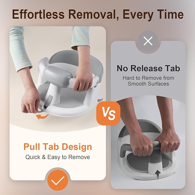 Baby Bath Seats for Babies Sitting Up, Non-Slip Baby Bathtub with 3 Suction Cups, Safe & Comfortable Toddler Bath Seat Ideal for Baby Bath/Shower Support, Stable Design, Grey (6-24 Months)