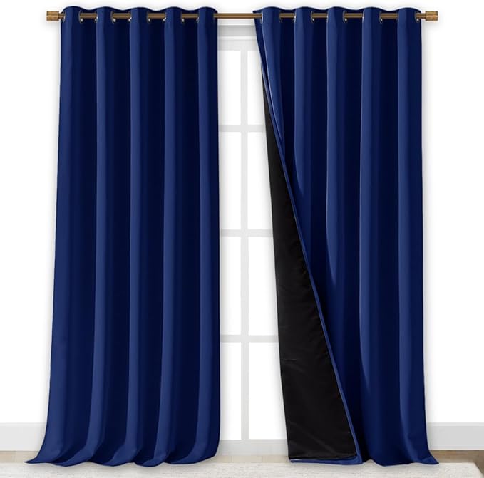 NICETOWN Full Shading Curtains for Windows, Royal Blue, Pack of 2, 70 inches W x 95 inches L, Super Heavy-Duty Black Lined Blackout Curtains for Bedroom, Privacy Assured Window Treatment