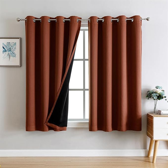 G2000 100% Blackout Curtains for Bedroom & Living Room - 63 Inch Length Rust Curtains, Room Darkening, Thermal Lined, Insulated, Light Blocking, Noise Reducing - 2 Panels Set