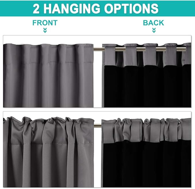 NICETOWN Total Shade Curtains and Draperies for Large Window, Heavy-Duty Full Light Shading Drapes with Black Liner Backing for Villa/Hall/Dorm (Gray, Package of 2, 52-inch Wide x 108-inch Long)