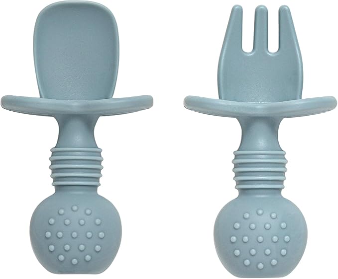 Eascrozn Baby Spoons and Forks Feeding Set, 6 Pack Silicone First Stage Self Feeding Toddler Utensils, BPA Free, Baby Led Weaning Supplies for Training Spoons