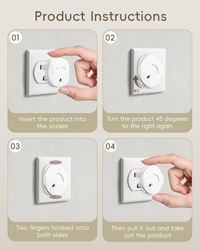 Outlet Covers Baby Proofing - 60 Pack Plug Covers Baby Proofing with Unique Rotating Design, Plug Covers to Prevent Electrical Shock, for US 3-Prong, Home, Office, School, White