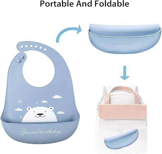 YINGJEE Baby Silicone Feeding Bibs, 3pcs Adjustable Waterproof Bibs for Feeding