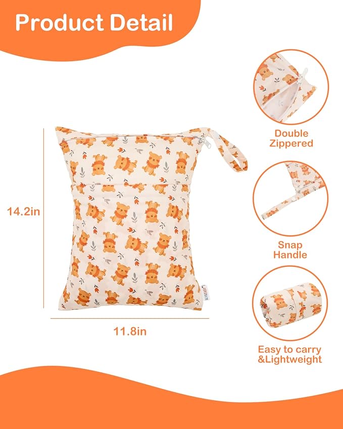 ALVABABY 3pcs Cloth Diaper Wet Dry Bags Waterproof Reusable with Two Zippered Pockets Travel Beach Pool Daycare Soiled Baby Items Yoga Gym Bag for Swimsuits or Wet Clothes 3L-ZM33