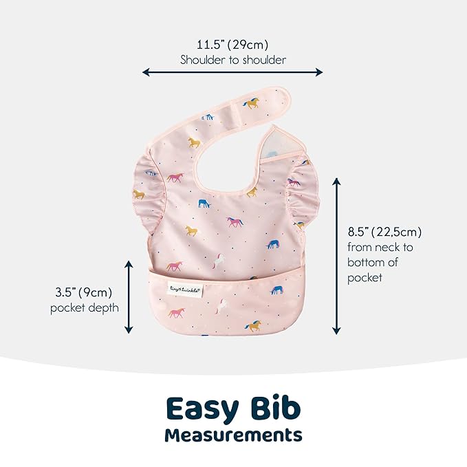 Tiny Twinkle Mess-Proof Baby Bibs for Eating | Waterproof, Wipeable Toddler Bibs with Catch-All Pocket | Feeding Bibs for Girls & Boys(3 Pack,Blue Floral)