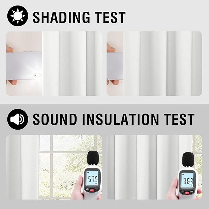 H.VERSAILTEX 100% Blackout Curtains for Bedroom Thermal Insulated Linen Textured Curtains Heat and Full Light Blocking Drapes Living Room Curtains 2 Panel Sets, 52x63 Inch, Heather White(Not Solid)