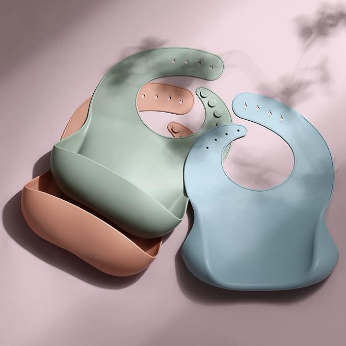Eascrozn Silicone Bibs for Babies Toddler Set of 3, BPA Free, Soft Adjustable Waterproof Bibs for Feeding Essentials