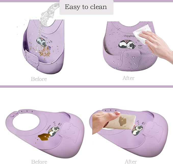 UBINGSOPA Silicone Baby Bibs – Adjustable, Soft, Waterproof & Durable, with Large Food-Catching Pocket, Feeding-Friendly