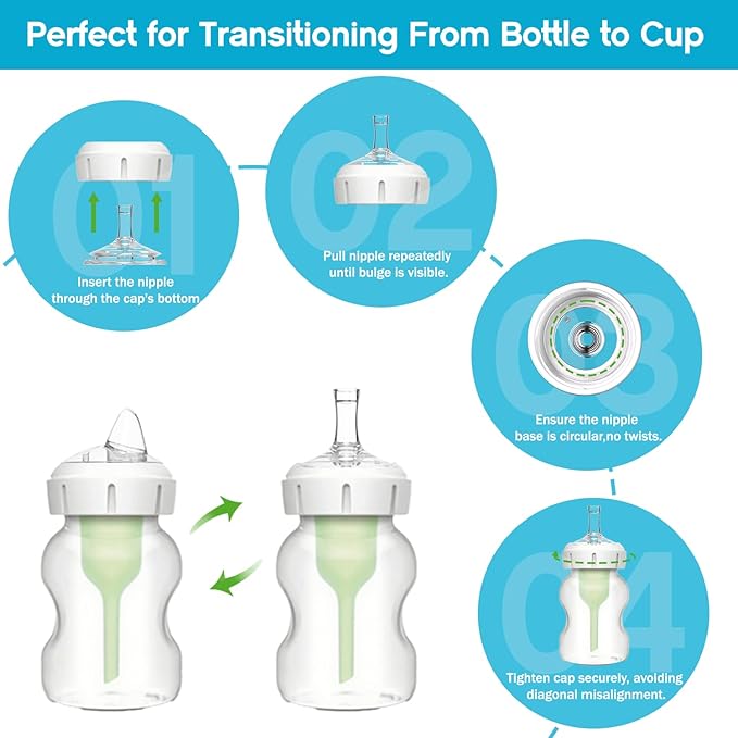 Sippy Straw Nipple for Dr. Brown's Wide-Neck Baby Bottles & Sippy Spout Bottles,Leak-Proof Replacement Silicone Bottle Nipple BPA-Free, 8m+, 2 Count