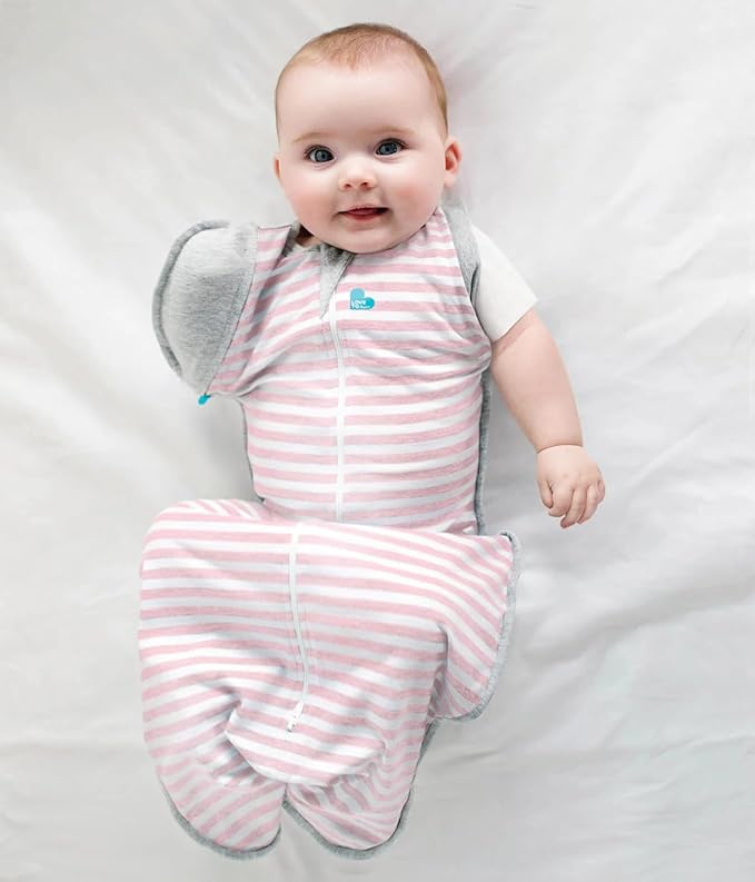 Love to Dream Swaddle Up, Transition Bag, 1.0 TOG, 13-19lbs, Patented Zip-Off Wings, Help Baby Transition from Being Swaddled to Arms-Free When Showing Signs of Rolling, Stripes Pink