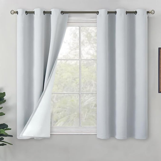 BGment Blackout Curtains for Small Window 45 Inch Length 2 Panels, Thermal Insulated Short Bedroom Curtains Soundproof Room Darkening Window Curtain Drapes, Each Curtains 42 Inch Wide, Greyish White