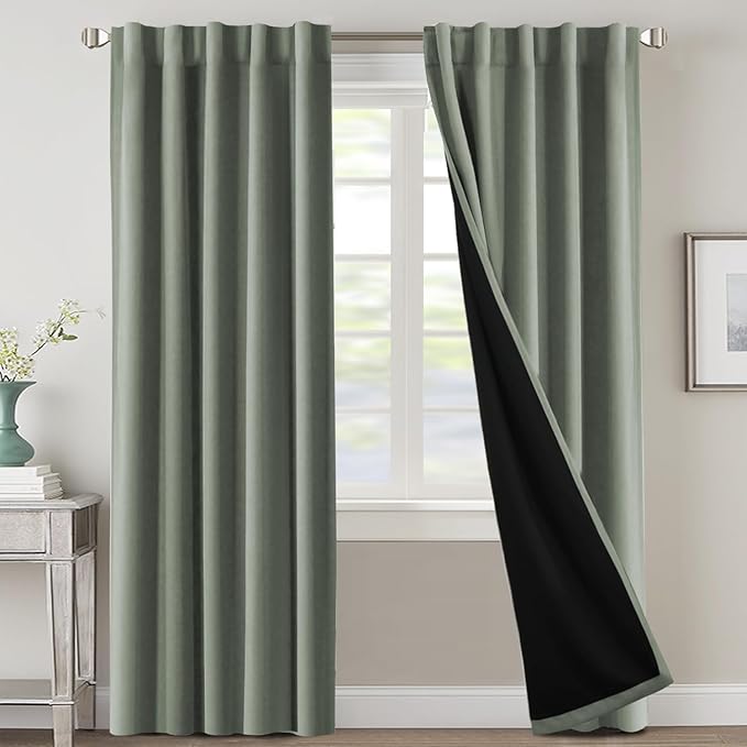 H.VERSAILTEX 100% Blackout Curtains for Bedroom with Black Liner Full Room Darkening Curtains Thermal Insulated Back Tab/Rod Pocket Window Drapes for Living Room, 2 Panels, 42 x 84 Inch, Cyan