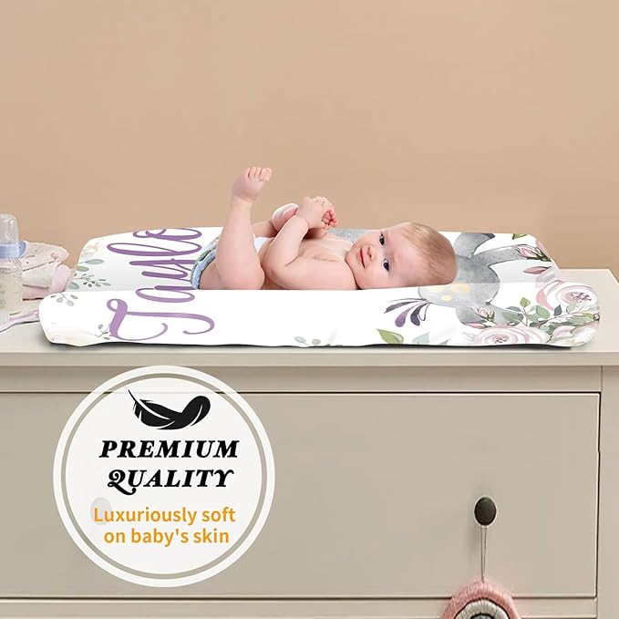 Custom Changing Pad Cover Set - Jersey Knit Ultra Soft Unisex Waterproof Diaper Changing Table Covers with Personalized Name for Baby Boys Girls - Comfy Cozy 2 Pcs Set Style12