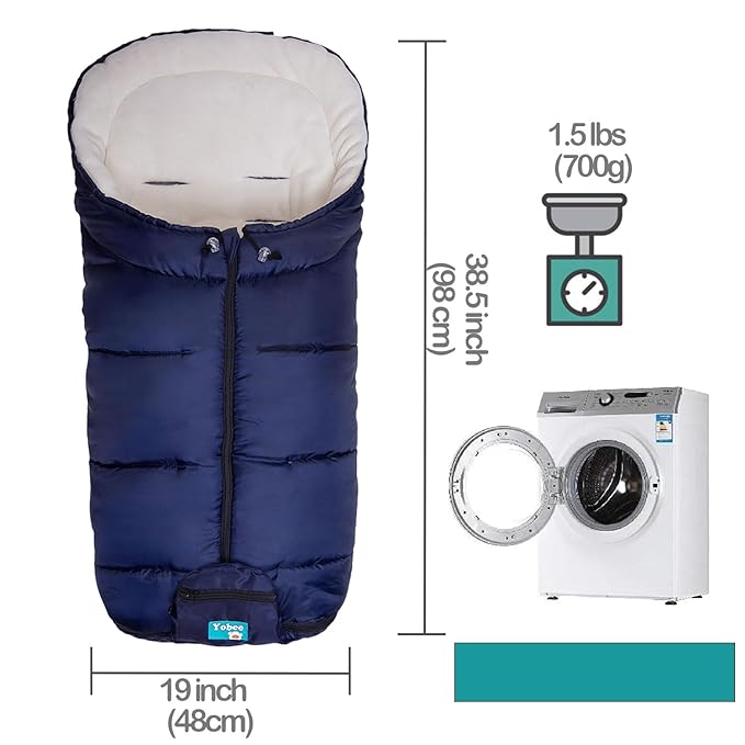 Yobee Universal Cozy Fleece Stroller Footmuff, Winter Outdoor Tour Waterproof Baby Sleeping Bag, Anti-Slip, Adaptable for Almost Stroller, Pram, Navy
