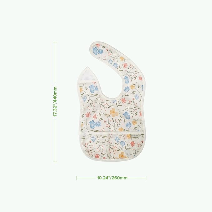 haakaa Waterproof Baby Bibs for Eating, Soft & Lightweight Toddler Bibs with Food Pocket, Easy Wipe Clean, Ages 6–24M, 2 Pack