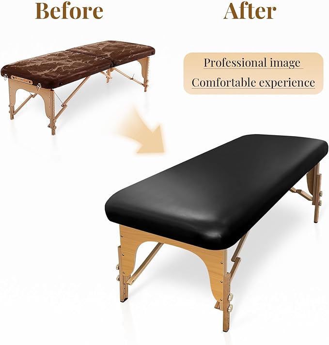 XIAROGEE Leather Massage Table Cover Wipeable Covers for Massage Table Waterproof Vinyl Replacement Bed Cover Protector for Lash/Spa (Black, 1)