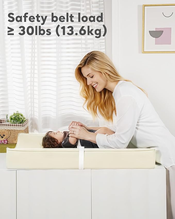 Vegan Leather Waterproof Baby Changing Pad - Wipeable, Extra Thick & Portable & Non-Slip Diaper Mat for Dresser, Crib, Travel | Soft & Safe (Beige)