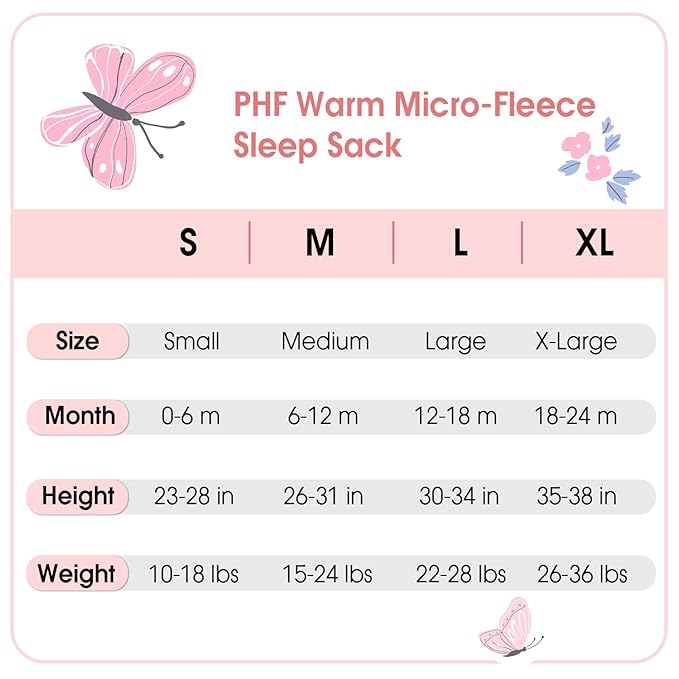 PHF 3 Pack Warm Micro-Fleece Baby Sleep Sack 18-24 Months, Soft Baby Wearable Blanket, 2-Way Zipper Sleeping Bags, Comfy Toddler Sleeping Sack for Girls, X-Large Size, Butterfly