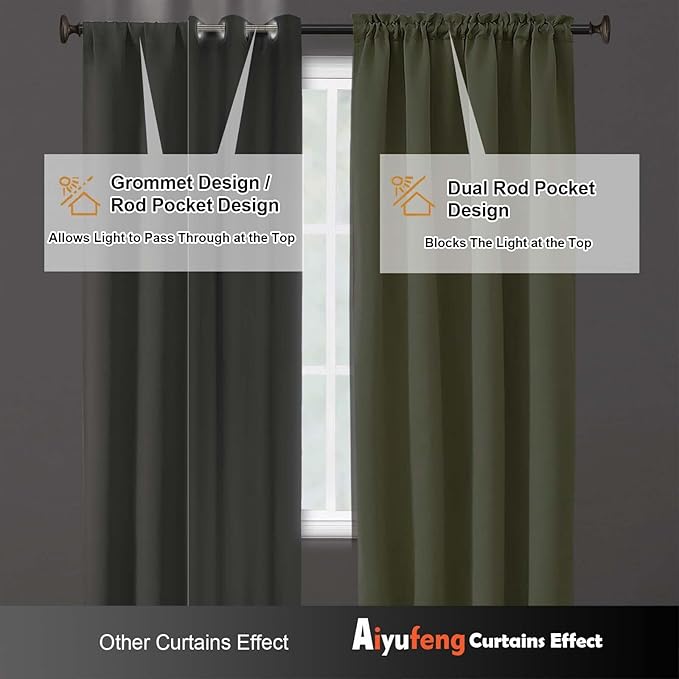Aiyufeng Sage Green Short Blackout Curtains for Bedroom 54 Inches Long 2 Panels Set, Solid Thermal Insulated, Energy Saving Window Treatment Curtains Blackout Drapes, W40 x L54 Inch, Sage Green