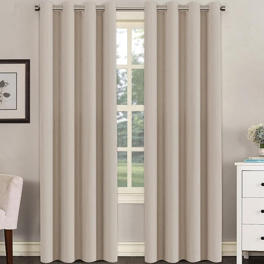 H.VERSAILTEX Blackout Curtain for Living Room Thermal Insulated Window Treatment Curtain Extra Long 84 inch Length Energy Saving Solid Grommet Top Blackout Drape, One Panel, Fog, 52" W x 84" L