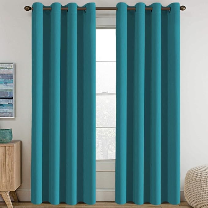 H.VERSAILTEX Blackout Curtain for Living Room Thermal Insulated Window Treatment Curtain Extra Long 108 inch Length Energy Saving Solid Grommet Blackout Drape, One Panel, Turquoise Blue，52"W x 108"L