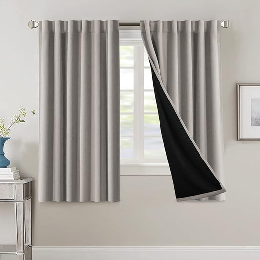 H.VERSAILTEX 100% Blackout Curtains for Bedroom with Black Liner Full Room Darkening Curtains 63 Inches Long Thermal Insulated Back Tab/Rod Pocket Window Drapes for Living Room, 2 Panels, Warm Taupe