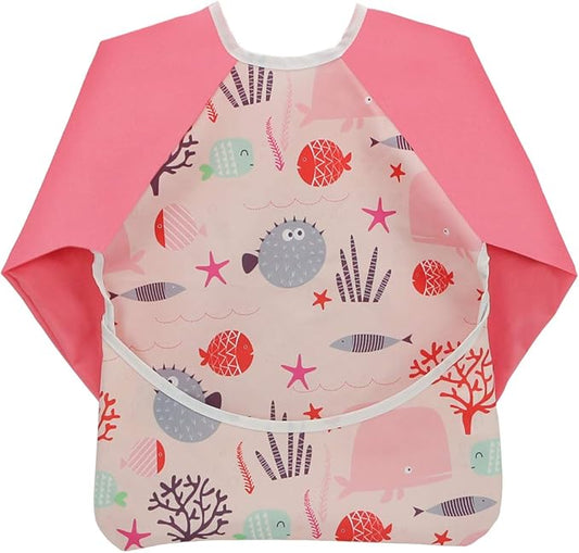 Hi Sprout Infant Toddler Baby Waterproof Sleeved Bib, Bib with Sleeves&Pocket, 6-24 Months