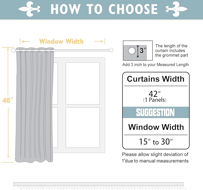 ChrisDowa Blackout Curtains 48 inches Long for Bedroom - Grommet Thermal Insulated Room Darkening Curtains for Living Room (1 Panel, Light Grey, 42 x 48 Inch)