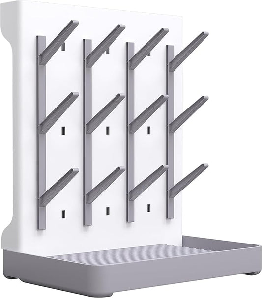 veyth Baby Bottle Drying Rack: Vertical Space Saving Standing Bottle Organizer for Countertop – Holds Glass Baby Bottles, Utensils, Pump Parts, Brushes & Pacifiers, Kitchen (Grey)