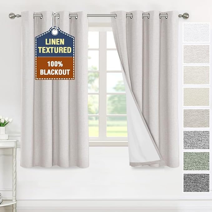 H.VERSAILTEX 100% Blackout Curtains for Bedroom Thermal Insulated Linen Textured Curtains Full Light Blocking Drapes Living Room Curtains 2 Panel Sets, 52x63 Inch, Heather Cloud(Not Solid)