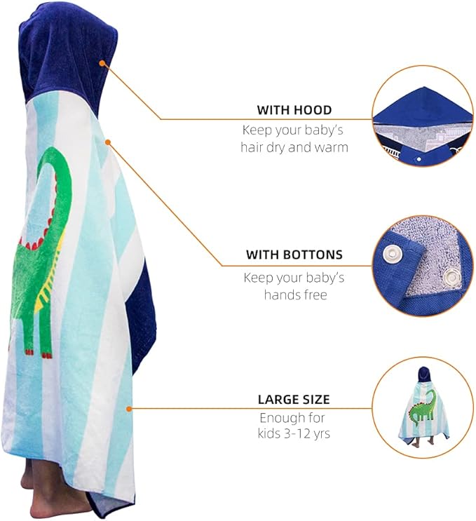 BANGSAUR Kids Hooded Beach Bath Towels, 100% Cotton 50"x30" Wrap Towel, Toddlers Boys 3-12 Years Coverup Towel Stars