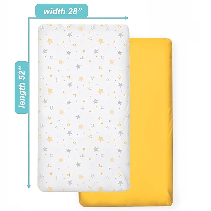 American Baby Company 2 Pack 100% Natural Cotton Fitted Crib Sheets 52" x 28" - Soft, Breathable, Hypoallergenic & Gentle Toddler Bed Sheets, Golden Yellow Star/Yellow, Neutral for Boys & Girls