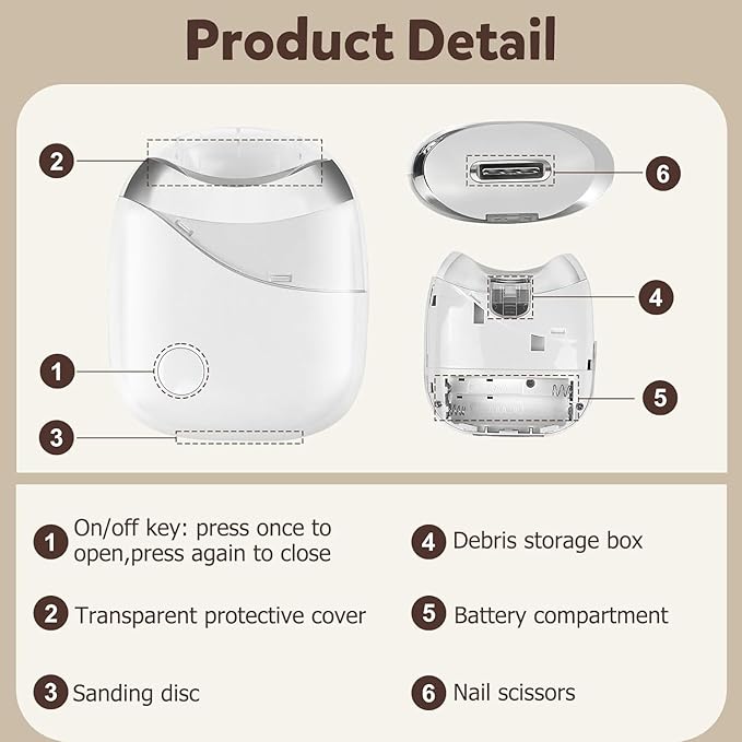 Electric Nail Clipper, 2-in-1 Automatic Nail Trimmer and File, Battery Operated, Fingernail Cutter File Safe for Children Babies