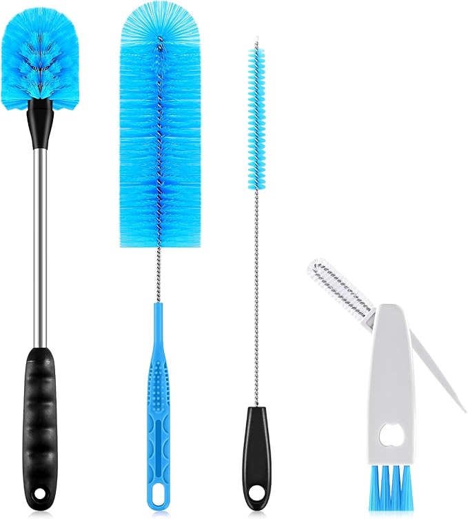TOOUT Bottle Brush Set with Straw Cleaner Brush and 3 in 1 Cup Lid Cleaning Brush, Water Bottle Cleaner with Long Handle for Cleaning Narrow Neck Beer, Cup, Wine Glasses, Tumblers, Baby Bottles