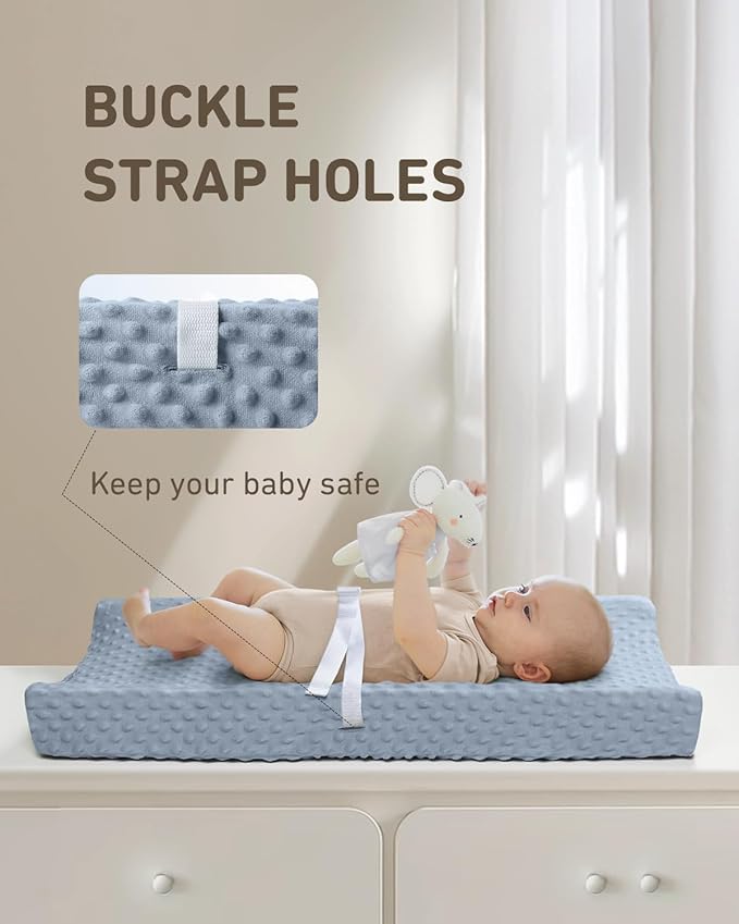 Babebay Changing Pad Cover, Ultra Soft Minky Dots Plush Changing Table Covers for Baby Boys and Girls, Breathable, 2 Pack(Blue Gray & Lily White)