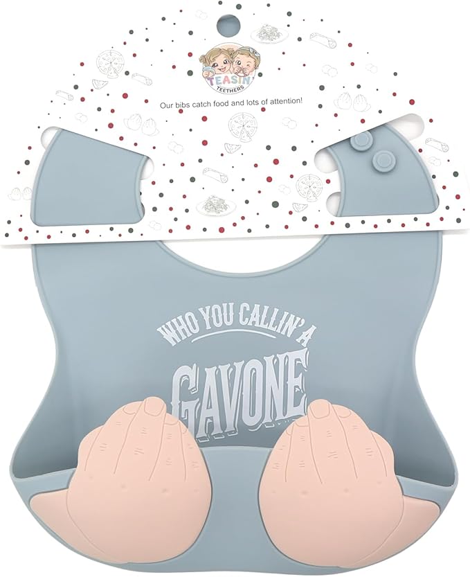 Teasin' Teethers Funny Italian Silicone Baby Bib with Pocket Food Catcher for Toddlers and Infants Funny Baby Bib Gift