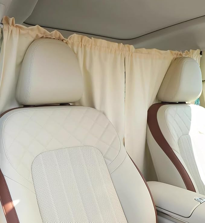 Car Divider Privacy Curtain, Blackout Suede Sun Shade Cover Front & Rear Seat Partition Space Divider Auto Van Truck Interior Accessories for Family Travel Camping Baby Sleeping (Beige, Large)