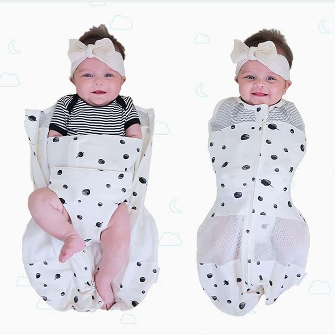 Happiest Baby Sleepea 5-Second Swaddle - 100% Organic Cotton Baby Swaddle Blanket - Doctor Designed Promotes Healthy Hip Development (Ivory Planets, Medium)