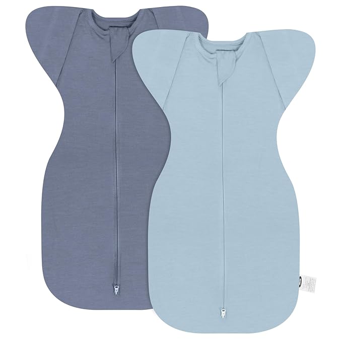 MEXXI Swaddle Baby Sleep Sack With Arms Up, 2 Pack Baby Transitional Swaddle with Double Zipper,0.5 TOG, 8-13 lbs, S