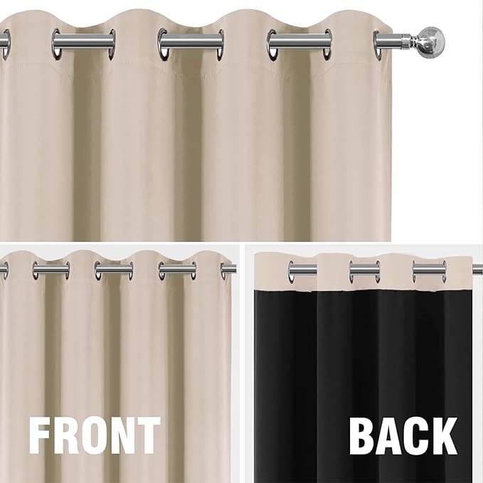 LEMOMO Blackout Curtains Light Beige Curtains 42 x 63 Inch 2 Panels Darkening Thermal Insulated Bedroom Curtains