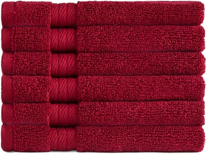 Ozdilek 6-Piece Washcloth Set 13x13 100% Turkish Cotton, 600 GSM, Soft, Gentle on Sensitive Skin, Multi-Purpose Use, Washable, Reusable, Ideal for Baby Care & Spa 6 Towels (Brick Red)