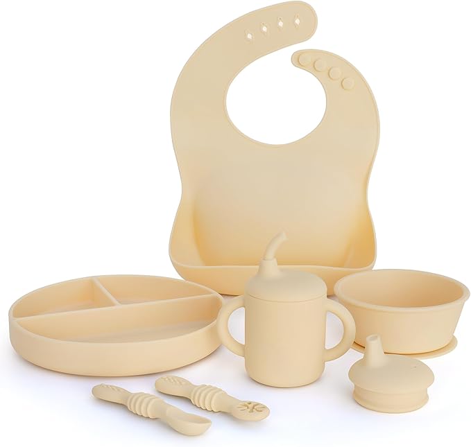 Little Loon Baby Feeding Essentials: Baby Led Weaning Supplies with Baby Plates, Silicone Bibs, Baby Spoons, Sippy Cups, Toddler Plates and Bowls Set - Baby Essentials - Baby Shower Gifts (Sun)
